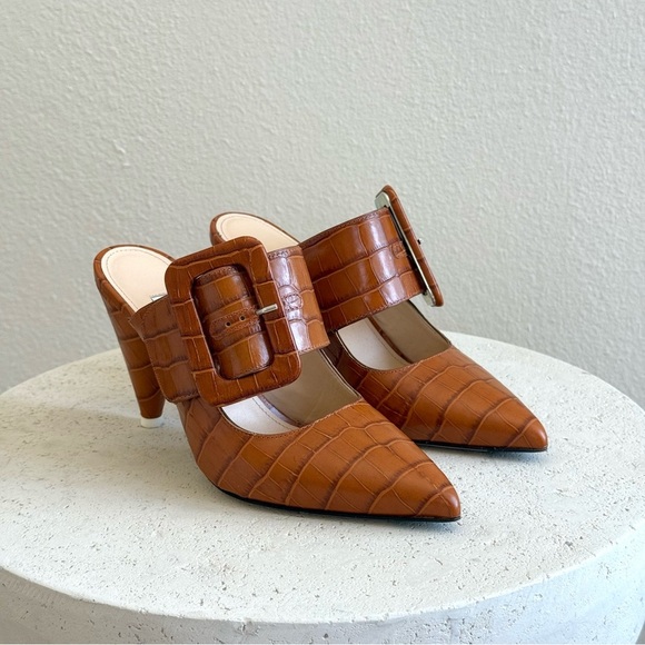 The Attico Tan Croc-Embossed Mules - Picture 2 of 6